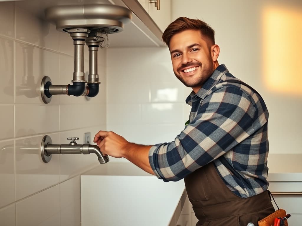 Professional plumber at work on residential pipes, booking jobs through LeadFlow AI automation